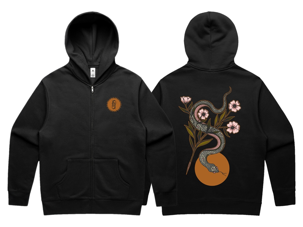 Snake Print Zip Hoodie Black