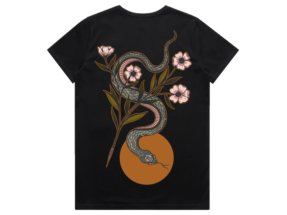 Snake Print Ladies T-Shirt Black
