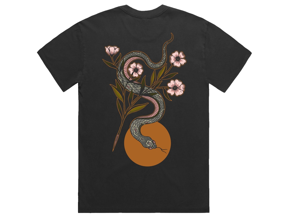 Snake Print T-Shirt Faded Black